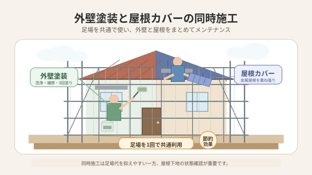 外壁塗装と屋根カバーの同時施工は得か損か:費用・工期・足場の観点から検証