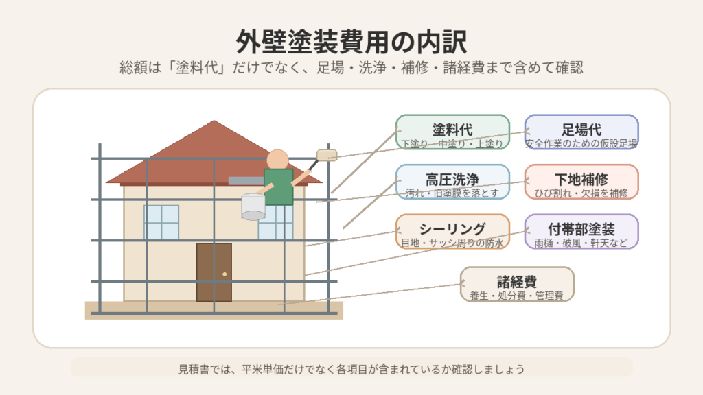 外壁塗装相場の構成要素：材料費・人件費・諸経費の内訳