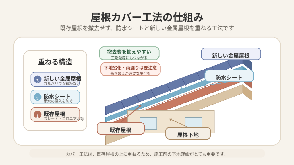 屋根カバー工法とは:ガルバリウム鋼板や金属(シングル・コロニアル)の特徴と耐用年数解説